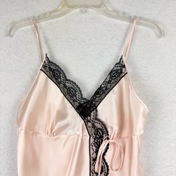 Victoria’s Secret Y2K Satin Lace Trim Chemise Slip Dress Baby Pink/Black Size M - Picture 3 of 15
